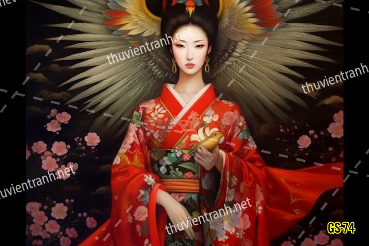 Tranh dán tường hoa cô gái Geisha Nhật Bản-GS-74 - Tranh tường chất lượng cao